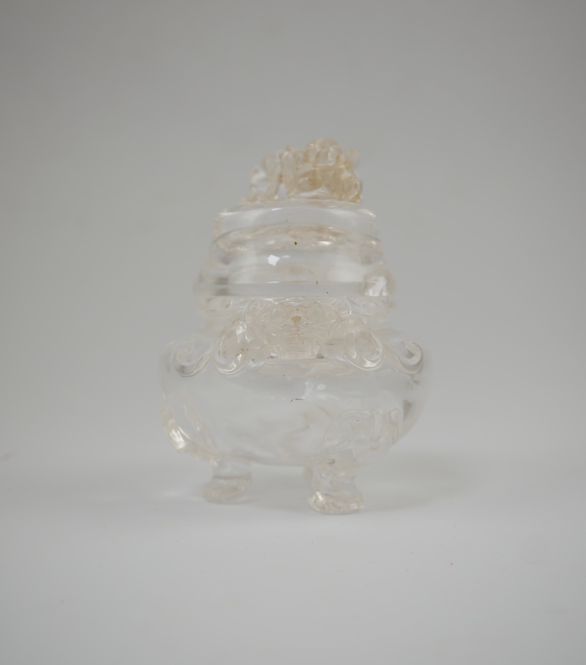 A Chinese rock crystal tripod censer and cover, ding, early 20th century